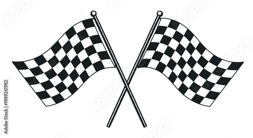 A pair of crossed black and white checkered flags symbolizing victory and the finish line in motorsports and racing competitions.