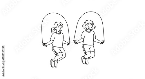 Minimalist Line Art of Two Girls Jumping Rope