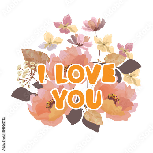 Vector flower card with the inscription I love you