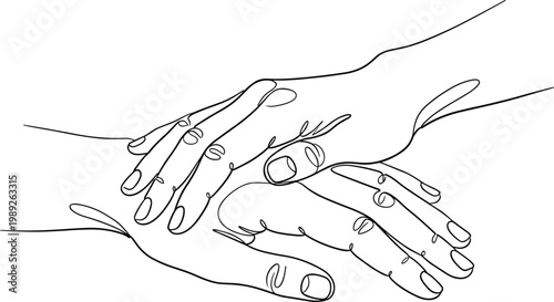 Helping hands support care connection trust compassion human touch relationship concept line art outline vector illustration minimal design