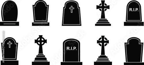 Memorial day remembrance silhouette of tombstones and grave markers for honoring fallen heroes