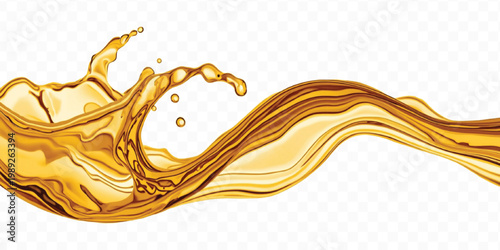 Abstract 3d liquid gold or oil splash in curve style isolated on transparent background	

