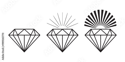 Diamond icons set geometric shapes faceted precious gem outline crystal clear luxury symbol graphic design vector.