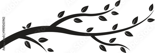 Beautiful Spring Flower and tree shilhoutte black and colouring  Floral Vector Illustration