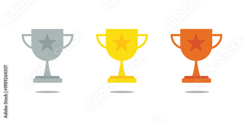 Gold Silver Bronze Trophy Icons Winner Ranking Concept