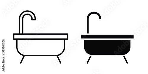 Bathtub icon set, isolated on white background flat vectors
