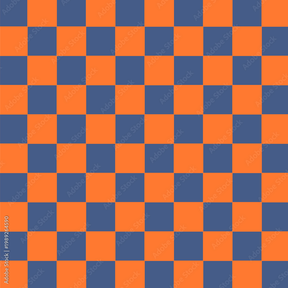 Fototapeta premium A classic retro checkerboard pattern featuring a orange and blue grid. This timeless design evokes a 1950s diner aesthetic, vintage racing flags, and mod culture. Ideal for nostalgic backgrounds, pop-