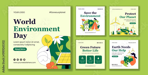 Flat Cartoon Hand Drawn Social Media Post Background Illustration World Environment Day