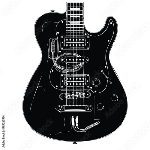 Modern electric guitar silhouette set bundle, music instrument outline art.