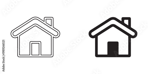 Simple outline and filled house icons with chimney and door for design projects websites and apps.