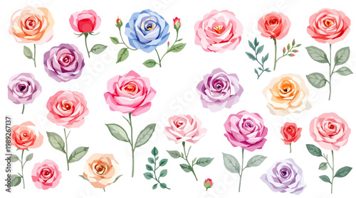 Romantic pink roses scattered across a light, elegant background