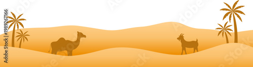 Eid al Adha Border with Camel and Palm Tree