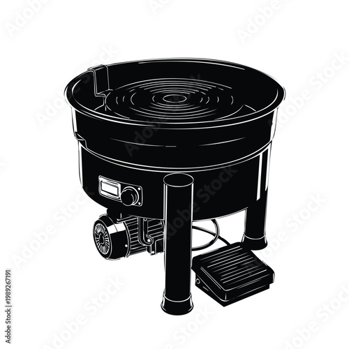 Pottery wheel equipment, an art tool in a detailed silhouette bundle.