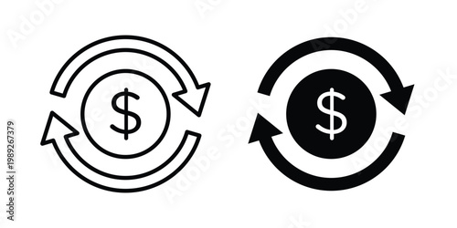 Circulation of money icon set, isolated on white background flat vectors