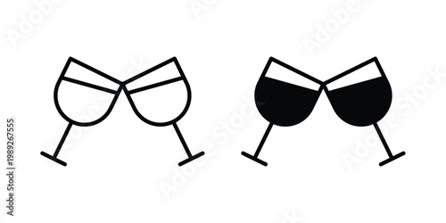 Clinking glasses icon set, isolated on white background flat vectors
