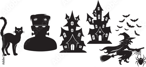 Black Cat Halloween Illustration isolated on transparent background, Vector