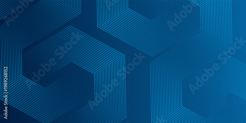 Blue abstract background with blue glowing geometric lines. Shiny blue circle lines pattern. Modern futuristic graphic design. Suit for cover, poster, banner, brochure, header, website