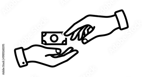 Hand passing money bill, financial transaction, payment icon line art