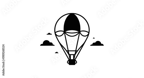 Photos Hot Air Balloon Flying Through Clouds, Minimalist Vector Illustration
