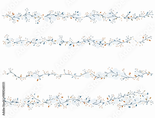 Delicate floral border with natural elements blending soft hues and gentle shapes into a harmonious design.