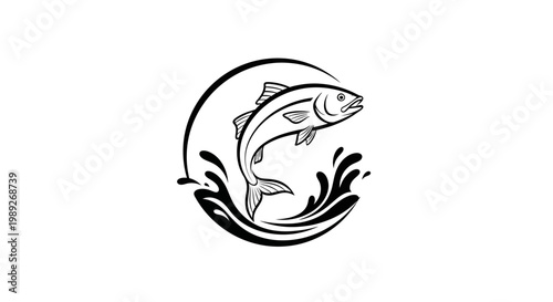 Foto Leaping Salmon Fish Jumping Out Of Water Emblem