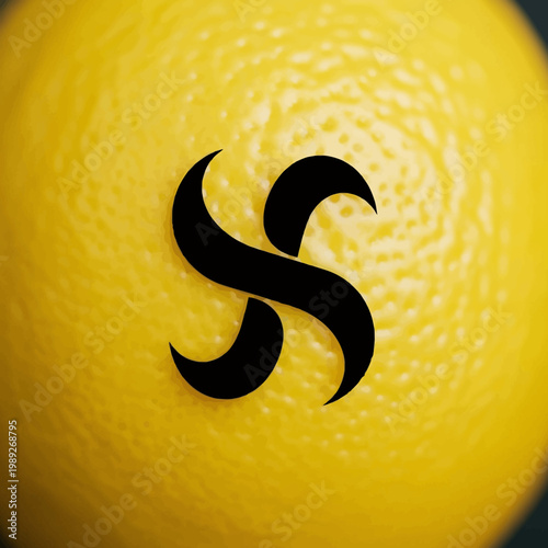 Abstract Black Symbol on Yellow Citrus Fruit Texture.