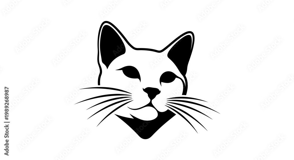 Obraz premium Minimalist Cat Face Vector Icon - Black and White Line Art