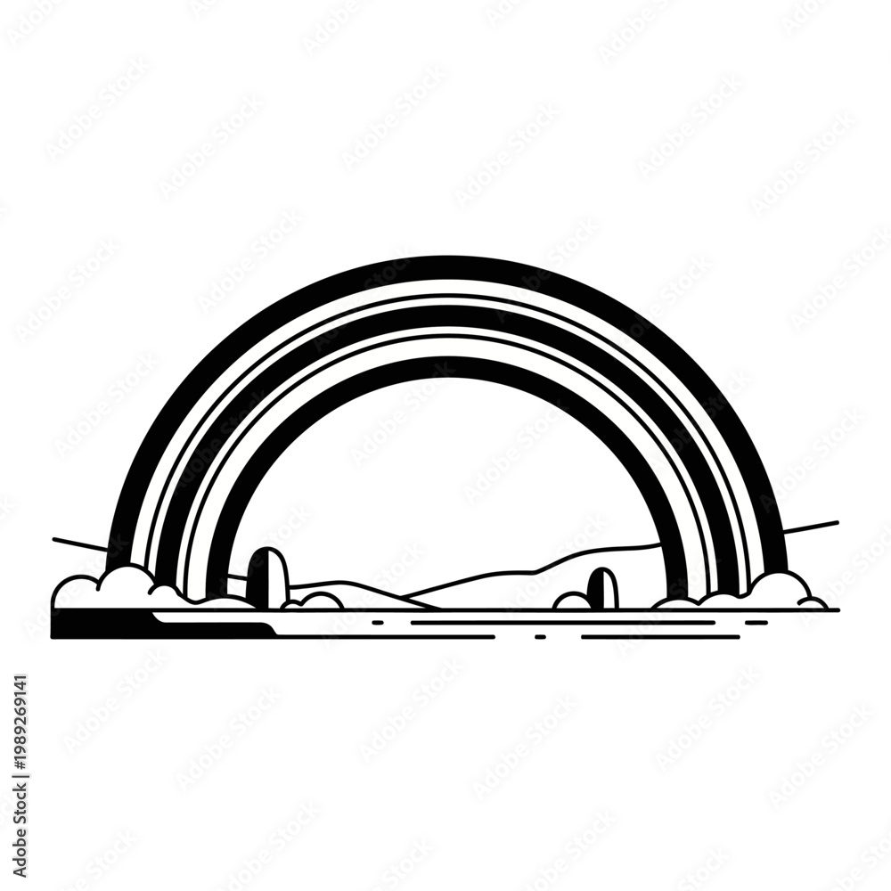 Fototapeta premium Minimalist Rainbow Arc Over Abstract Landscape with Clouds
