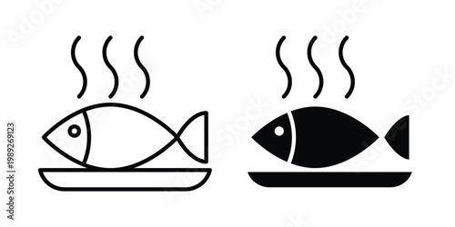 Cooked fish icon set, isolated on white background flat vectors