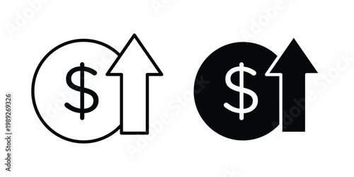 Cost increase icon set, isolated on white background flat vectors