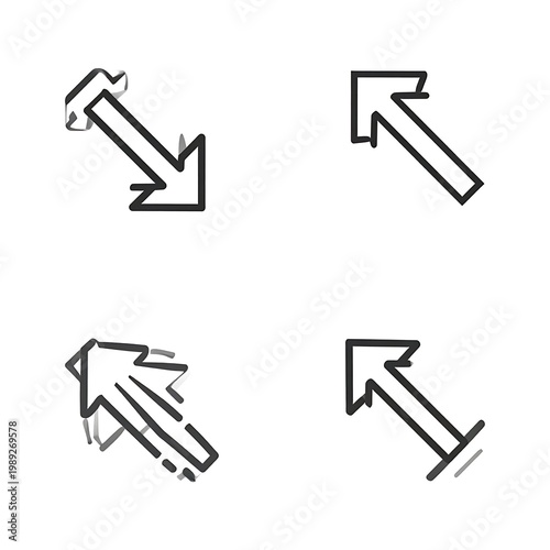 A set of four black arrows with varying designs on white