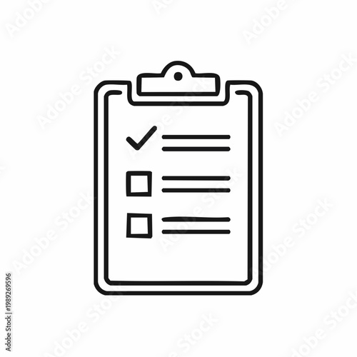 A simple line art icon of a clipboard with a checklist, showing one item checked and two unchecked boxes.