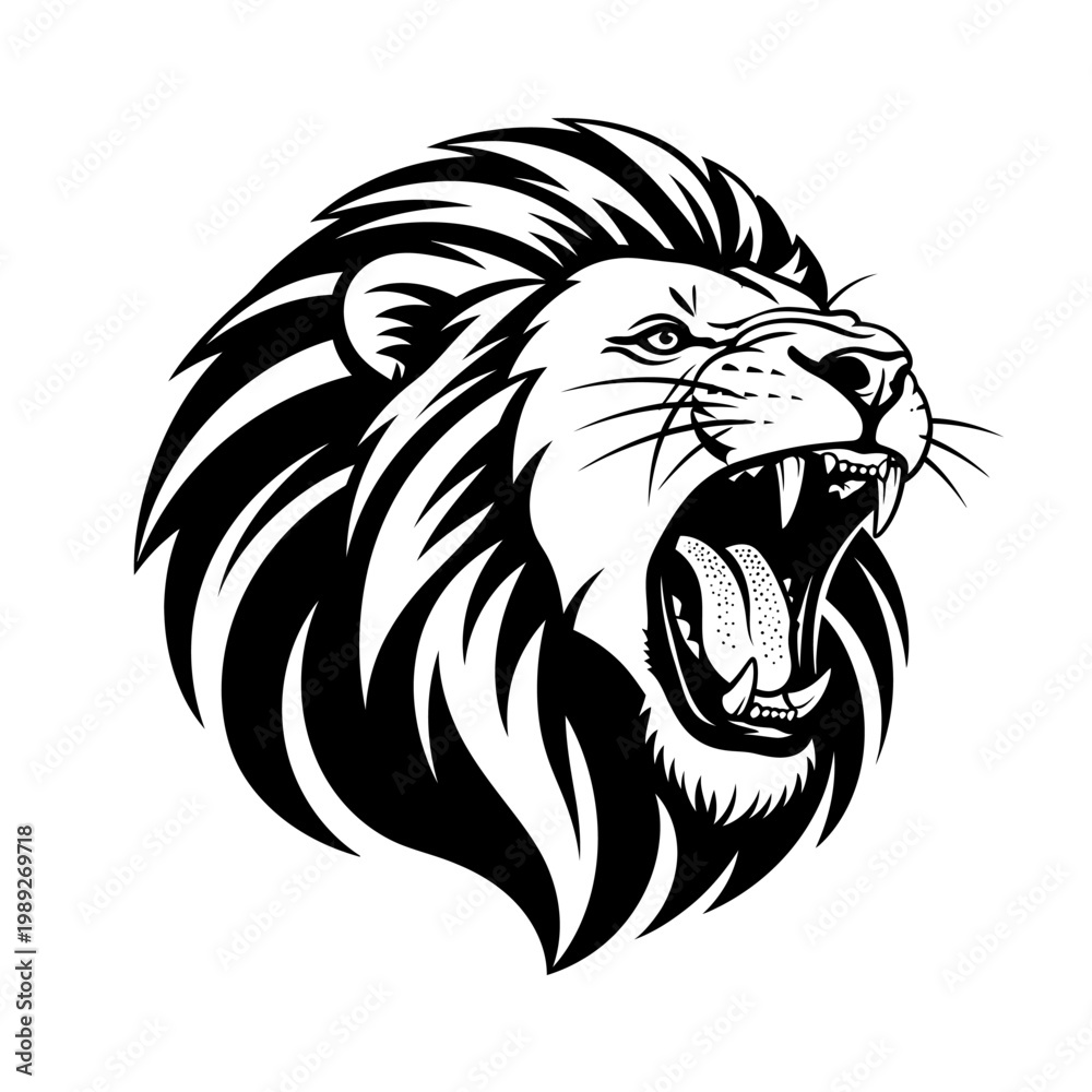 Obraz premium Roaring Lion Head Black and White Graphic Icon Vector