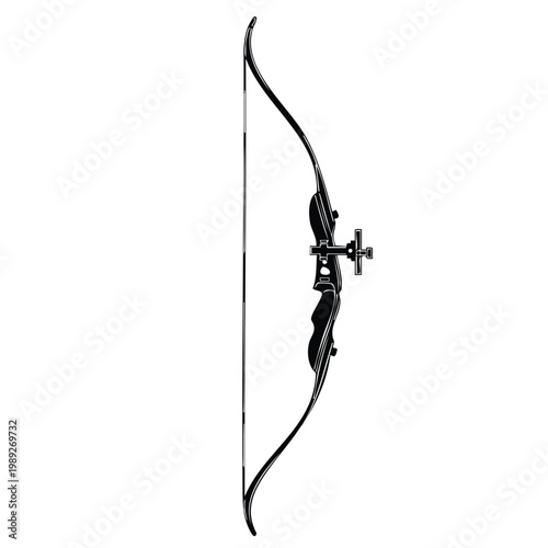 Silhouette archery bow set bundle isolated black on white background.