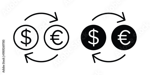 Currency exchange icon set, isolated on white background flat vectors
