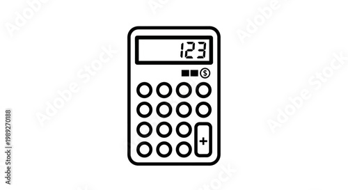 Simple Calculator Icon, Digital Display, Number Pad, Business Math Concept