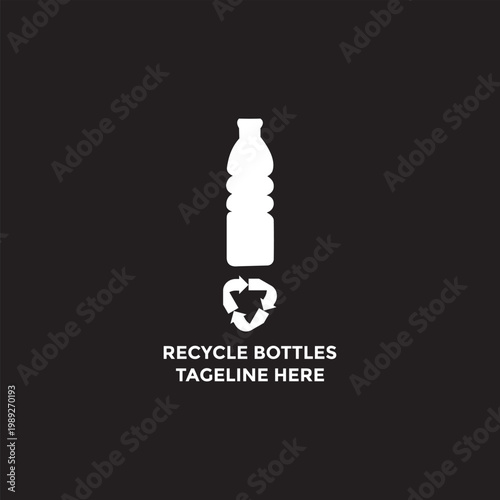 Minimalist Plastic Bottle Recycle Logo with Eco Friendly Symbol on Black Background