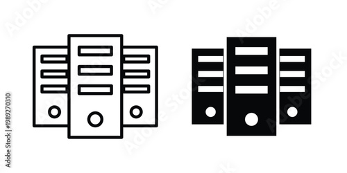 Data center icon set, isolated on white background flat vectors