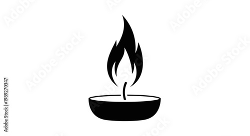 Single lit candle icon, black silhouette, isolated on white background