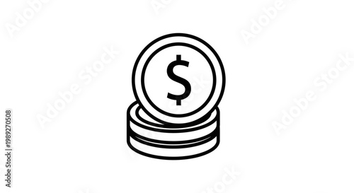 Stack of Coins with Dollar Sign Icon - Simple Line Art
