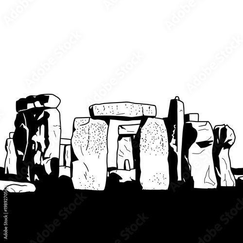 Stonehenge Monoliths Silhouette Black and White Line Art Vector Graphic