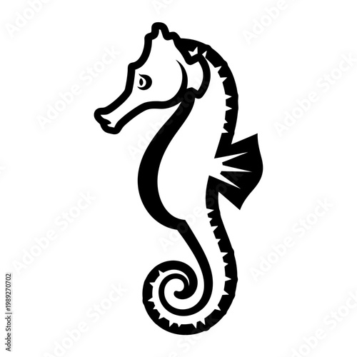 Stylized Seahorse Silhouette, Ocean Creature, Marine Life, Nautical Icon