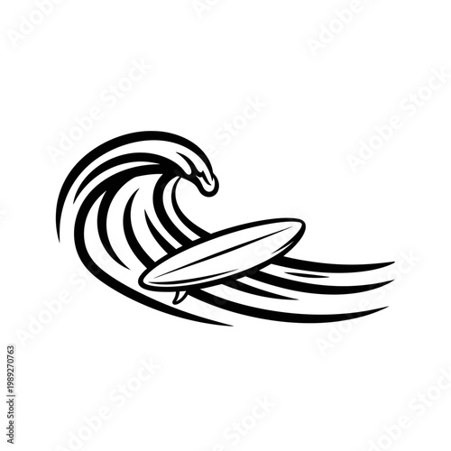 Surfboard Riding Ocean Wave Silhouette Vector Art
