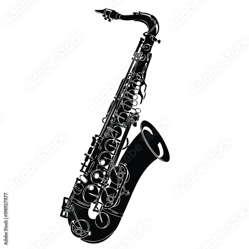 Silhouette set bundle of a saxophone wind instrument musical item.