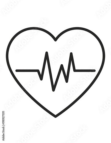 A simple black line drawing of a heart with an ECG line