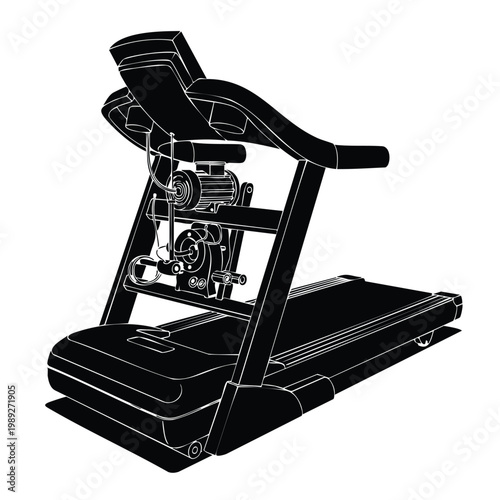 Silhouette set bundle of a treadmill for fitness and exercise routine.
