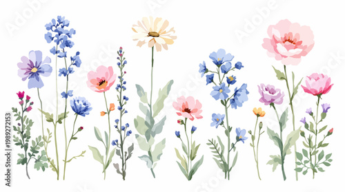 Elegant wildflowers blooming softly in a dreamy watercolor composition