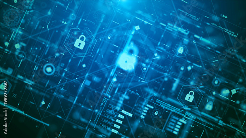 Futuristic Cyber Security HUD Interface with Digital Lock System