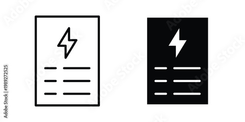 Electricity utility bill icon set, isolated on white background flat vectors
