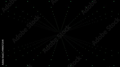 A seamless loop of a futuristic green particle grid tunnel. This abstract motion graphic features a steady perspective movement, ideal for technology, cybersecurity, data visualization